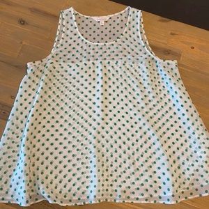 Charming Charlie, white & green polka dot, tank